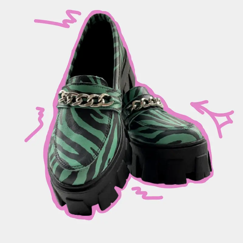 mocasines marty de cuero verde cebra marca impia