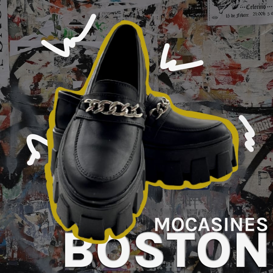 mocasines de cuero negro modelo boston