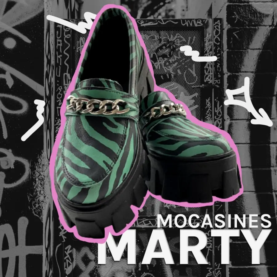 mocasines de cuero verde cebra modelo marty