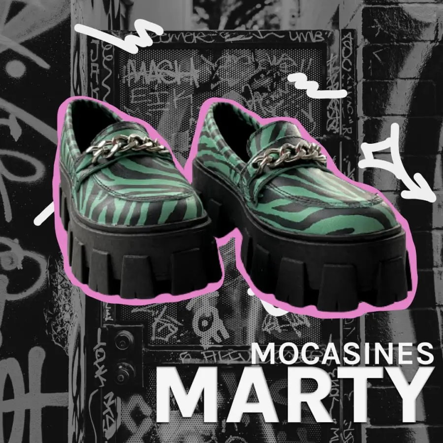 mocasin marty cuero verde zebra frontal