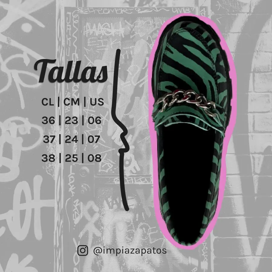 mocasin marty cuero verde zebra tallaje