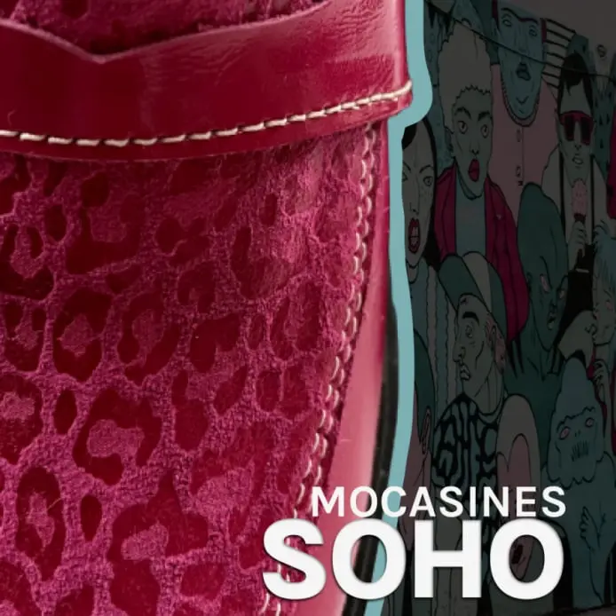 mocasin cuero fucsia leopardo modelo soho detalle